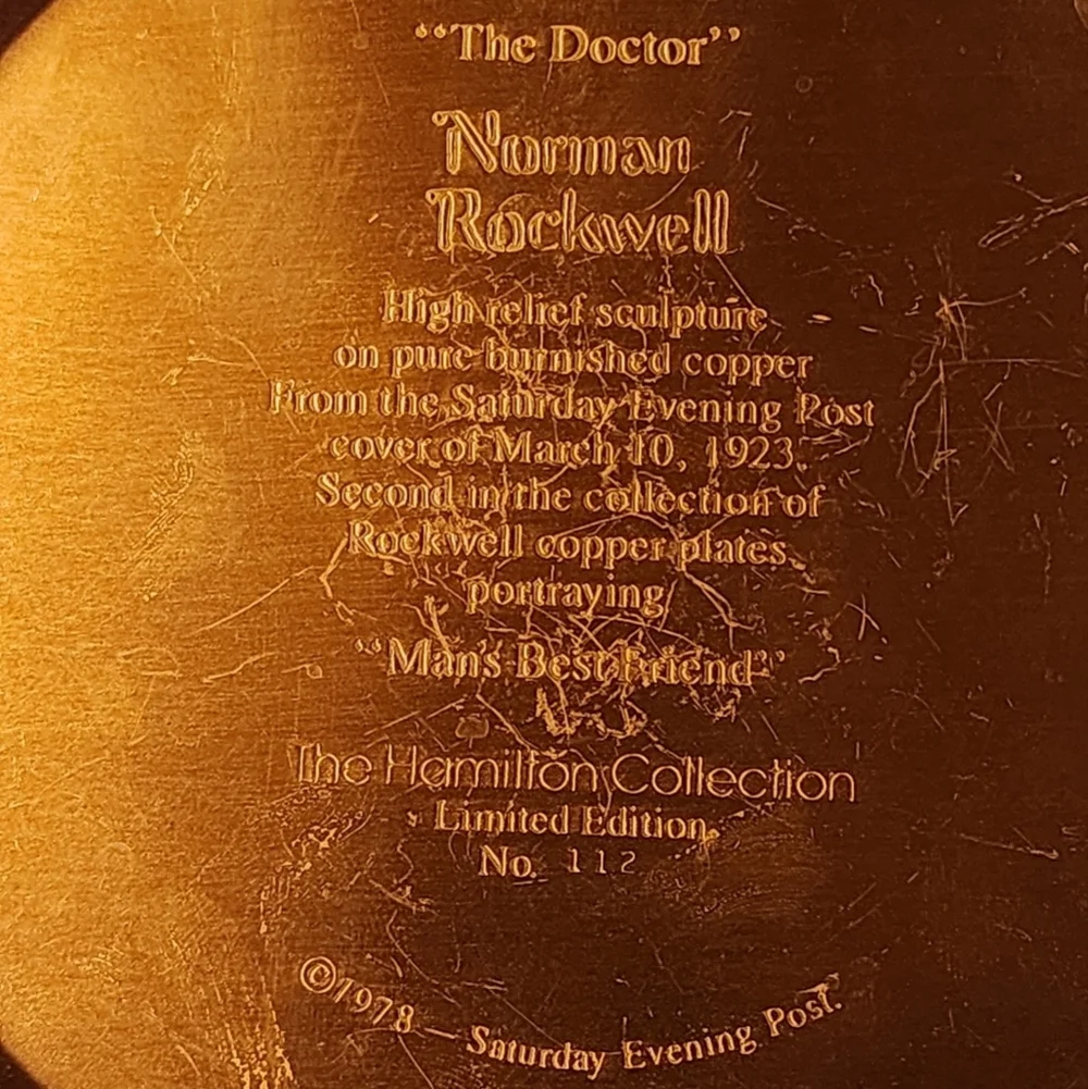 Norman Rockwell The Doctor Copper Plate 1978 Hamilton Vintage Americana Decor
